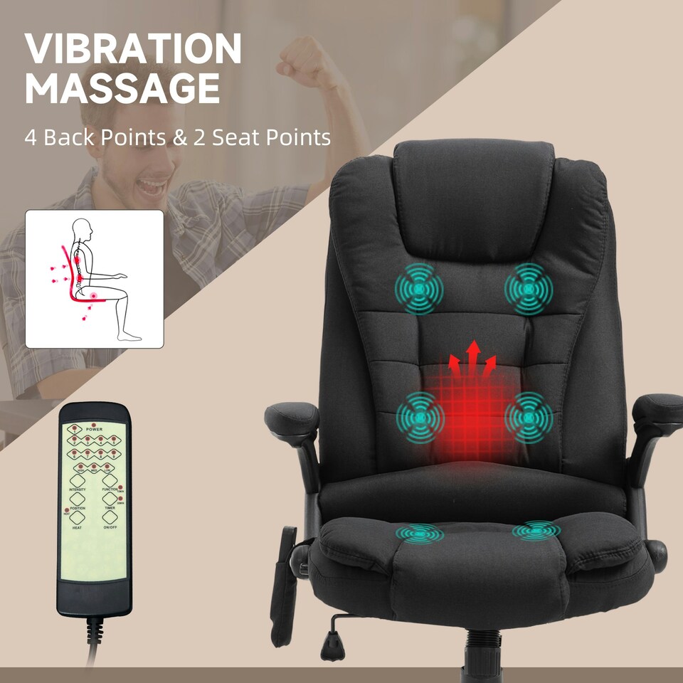 image 1 of Vinsetto Office Chair w/ Massage and Heat, Relaxing Reclining Black