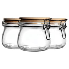 Argon Tableware Wooden Clip Lid Storage Jars - 500ml - White Seal - Pack of 3
