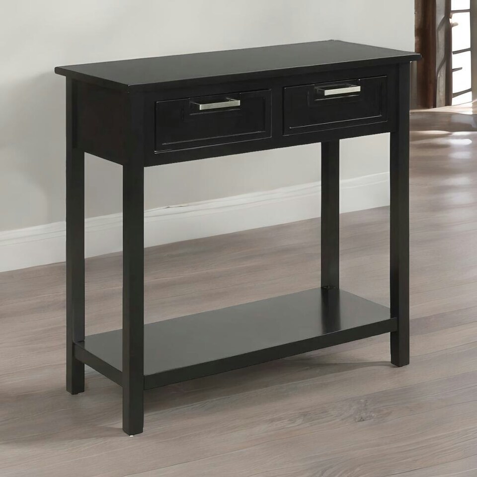 image 1 of Modern Wooden Console Table With 2 Drawers and Shelf Black Black