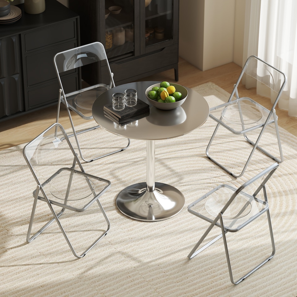 image 1 of HOMCOM Foldable Chairs with Heavy Duty Steel Frame, Clear