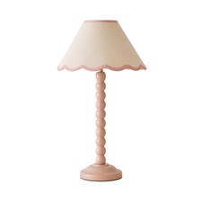 ValueLights Bobbles Rose Pink Table Lamp Pink Trim Scallop Shade | Pink
