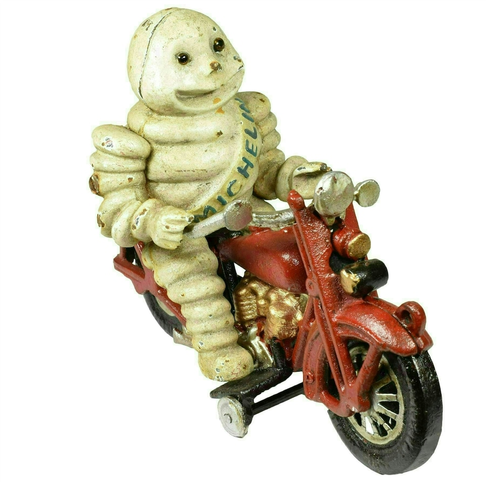 image 1 of Michelin Man Motorcycle Motorbike Bike Mascot Figure Statue Bibendum Cast Iron
