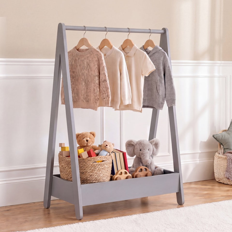 image 1 of Junior Vida Kids Bedroom Furniture Space Saving Foldable Clothing Rack - Grey