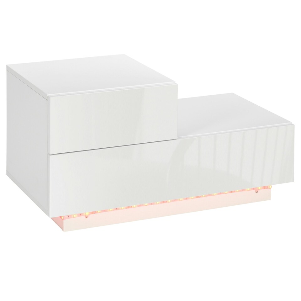image 1 of HOMCOM High Gloss Front Bedside Table Nightstand with LED Light Remote Black