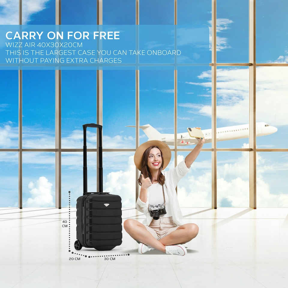 image 1 of Flight Knight Lightweight 2 Wheel ABS Hard Case Suitcases Cabin Carry On Hand Luggage 100+ Airlines Approved - Wizz, Ryanair & easyJet Free Carry On 40x30x20cm | Pink | Rose | Cabin Bag