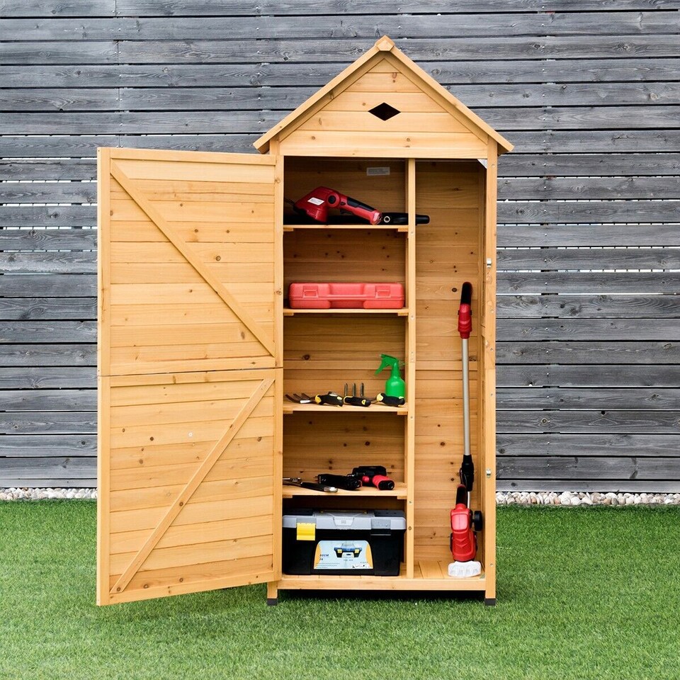 image 1 of Outdoor Storage Shed Wooden Garden Tool Utility Cabinet Waterproof Asphalt Roof