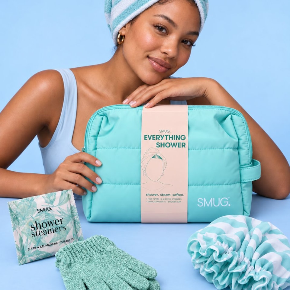image 1 of SMUG Everything Shower Gift Set - Shower Steamers, Exfoliating Mitt, Microfibre Towel & Shower Cap