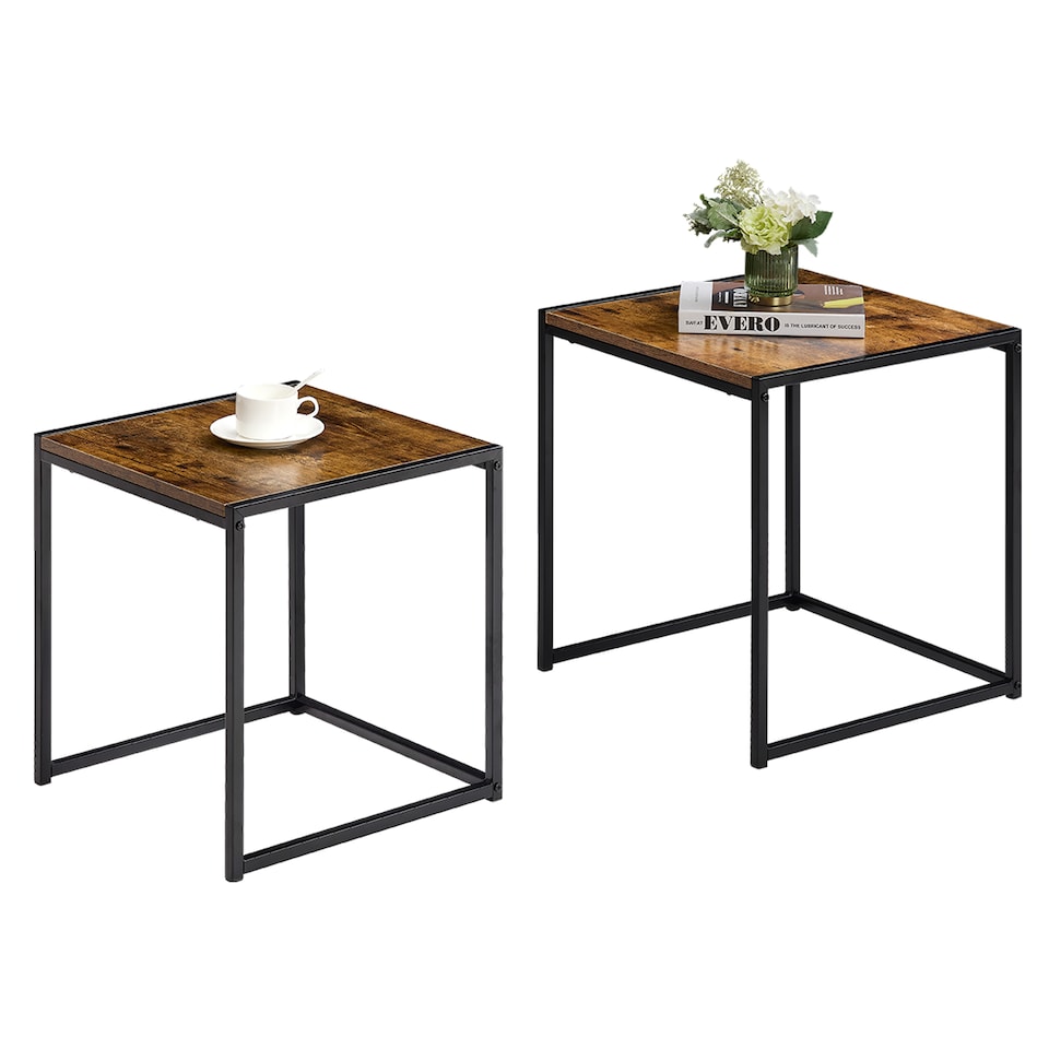 image 1 of Vida Designs Brooklyn Nest of Tables 2 Piece Set Nesting Sofa Bedside Side Table, Dark Wood
