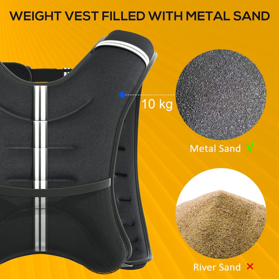image 1 of HOMCOM 10KG Weighted Vest with Adjustable Straps, Pocket, Reflective Strips | Black