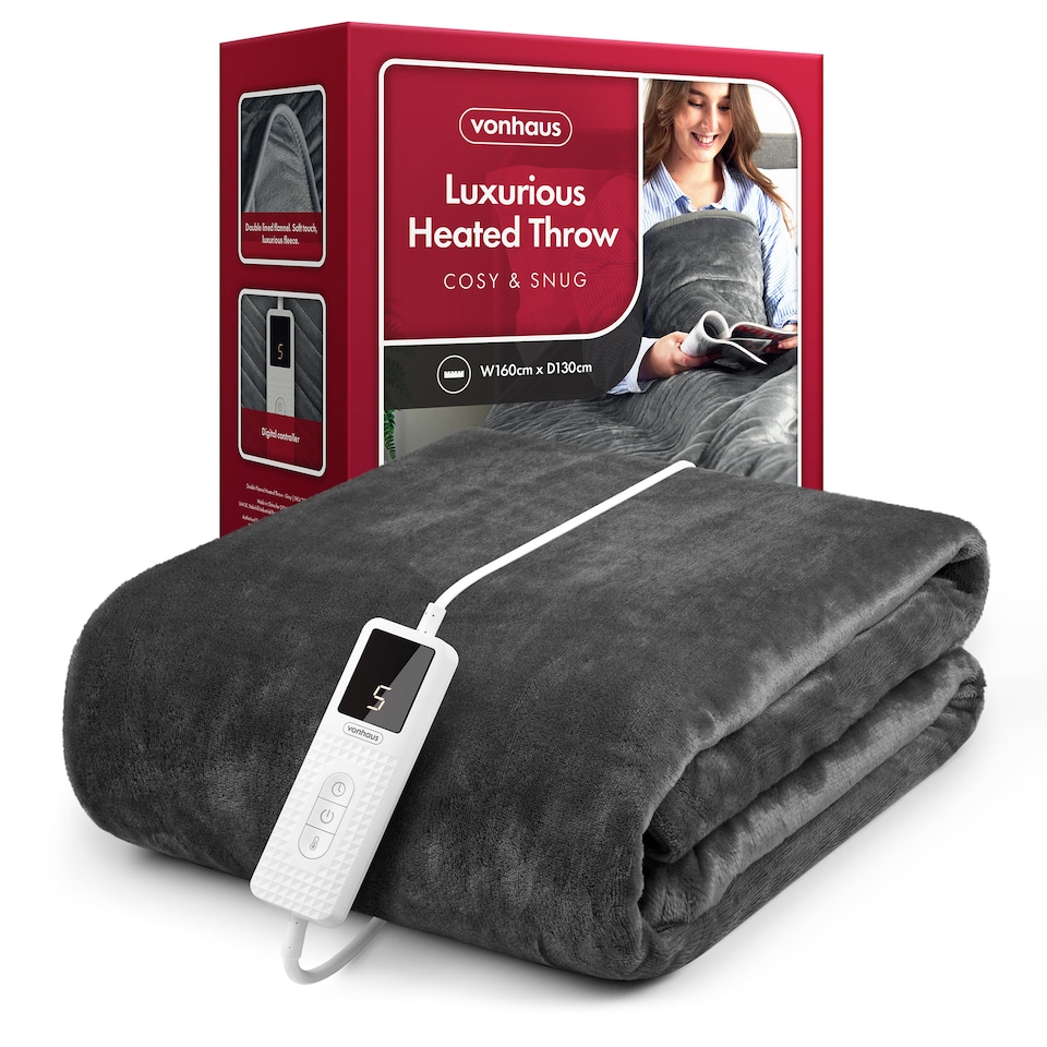 image 1 of VonHaus Heated Throw Blanket with Digital Control Grey