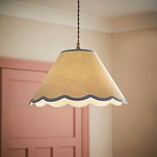 ValueLights Florie Natural Linen Large Tapered Lamp Shade with Scallop Blue Trim