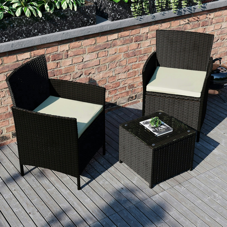 image 1 of Garden Vida Bali 2 Seater Rattan Set Chair Coffee Table Outdoor Garden Furniture, Brown