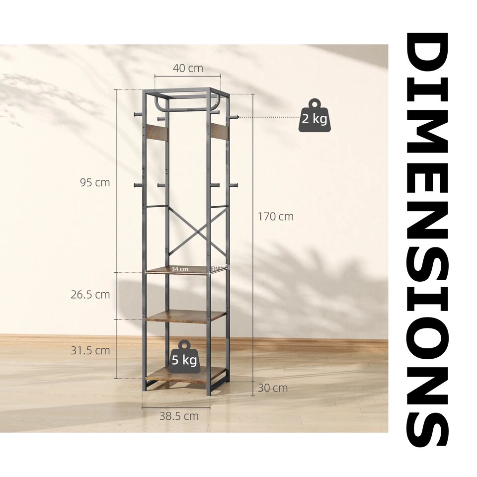 image 1 of Industrial Entryway Hall Tree Coat Rack Stand With Shoe Storage and Hooks