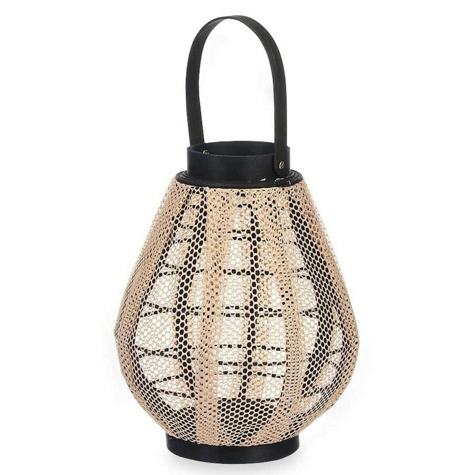 image 1 of Candleholder Lantern With handle Beige Wood Cloth 25 x 30 x 25 cm (2 Units) N/A