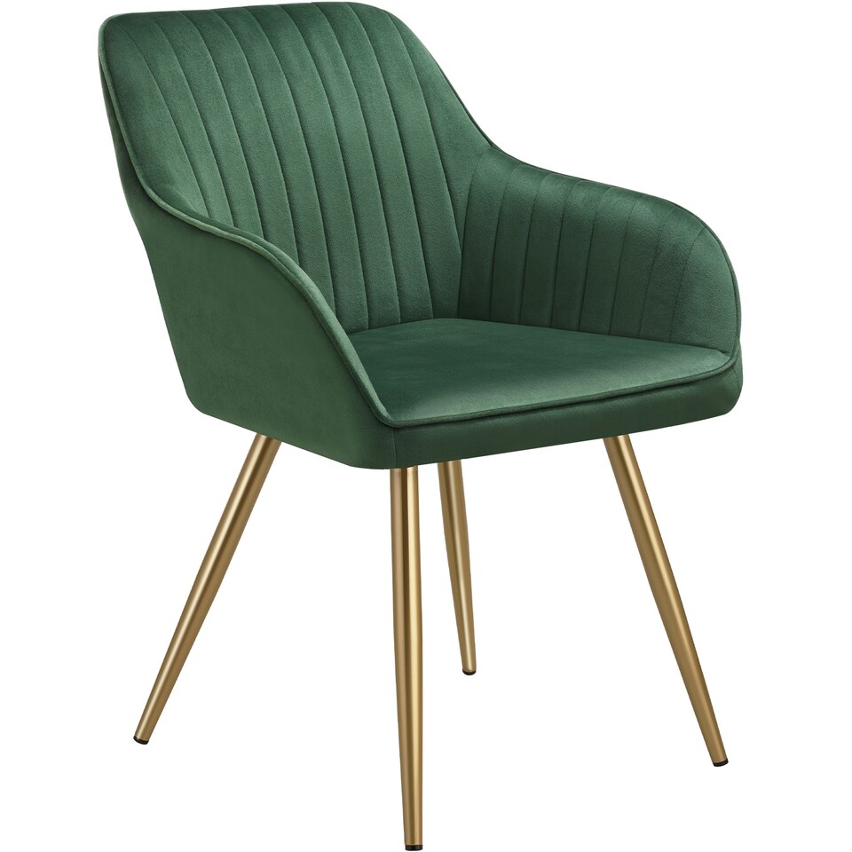 image 1 of Dining Chair Marilyn - quilted velvet, continuous backrest, gold steel legs | Green | dark green/gold | 1