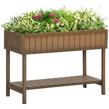 Outsunny Wooden Herb Planter Stand 8 Cubes Bottom Shelf Raised Bed Natural