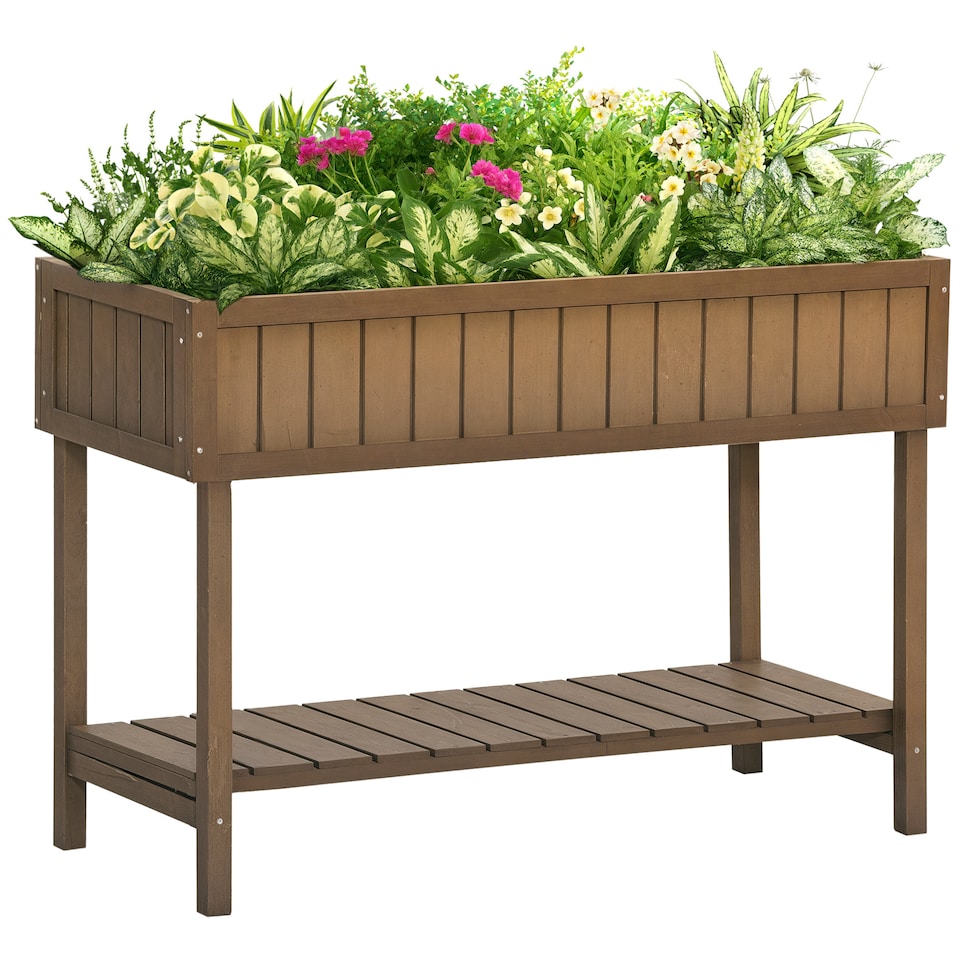 image 1 of Outsunny Wooden Herb Planter Stand 8 Cubes Bottom Shelf Raised Bed Natural