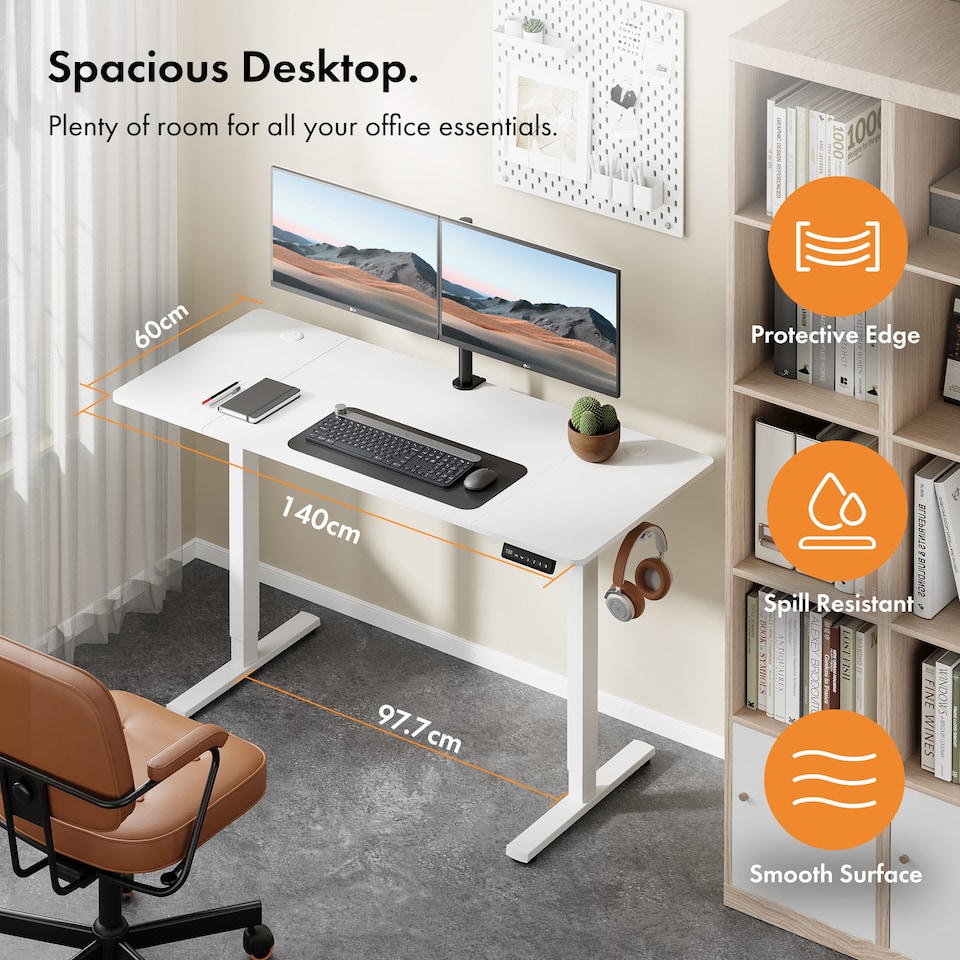 image 1 of Vonhaus White Height Adjustable Standing Desk 140x60cm