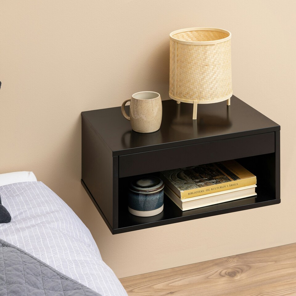 image 1 of Cholet Square Bedside Table with 1 Drawer in Black