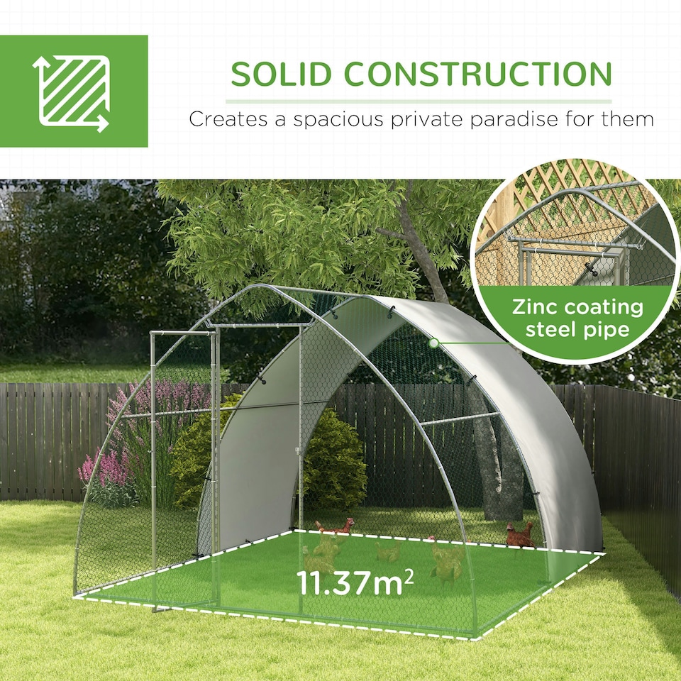 image 1 of PawHut Walk-In Chicken Run w/ Cover, for 8-12 Chickens, 3 x 3.8 x 2.2m