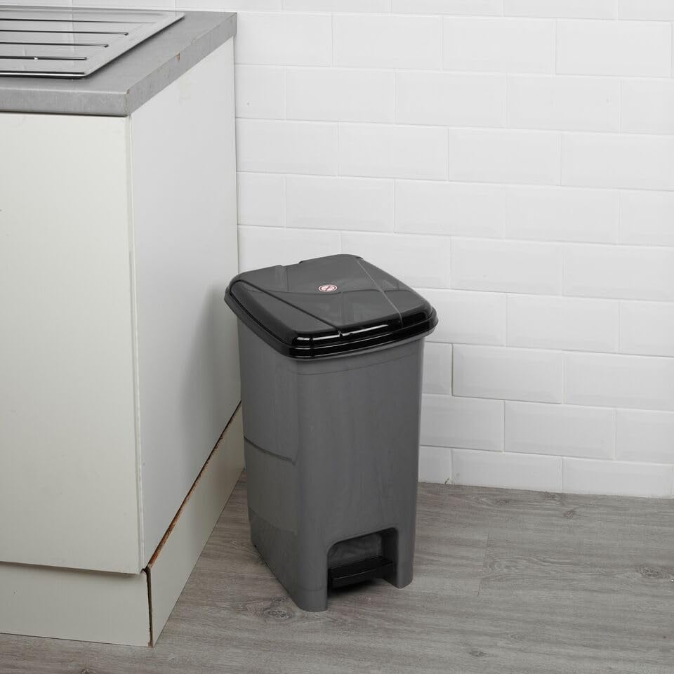 image 1 of Slim Pedal Waste Recycling Bin Can Insert Step On Lid Kitchen Bathroom | Grey | 25L Grey