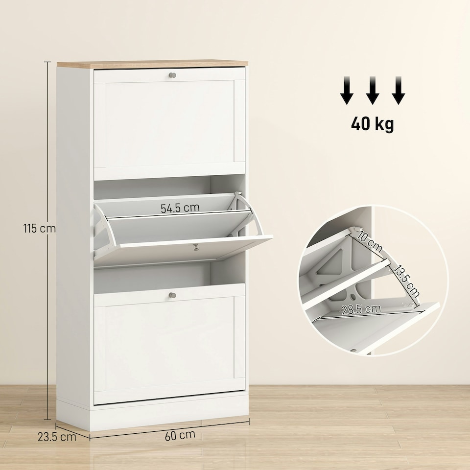 image 1 of HOMCOM Narrow Shoe Cabinet with 3 Flip Drawers for 18 Pairs of Shoes White