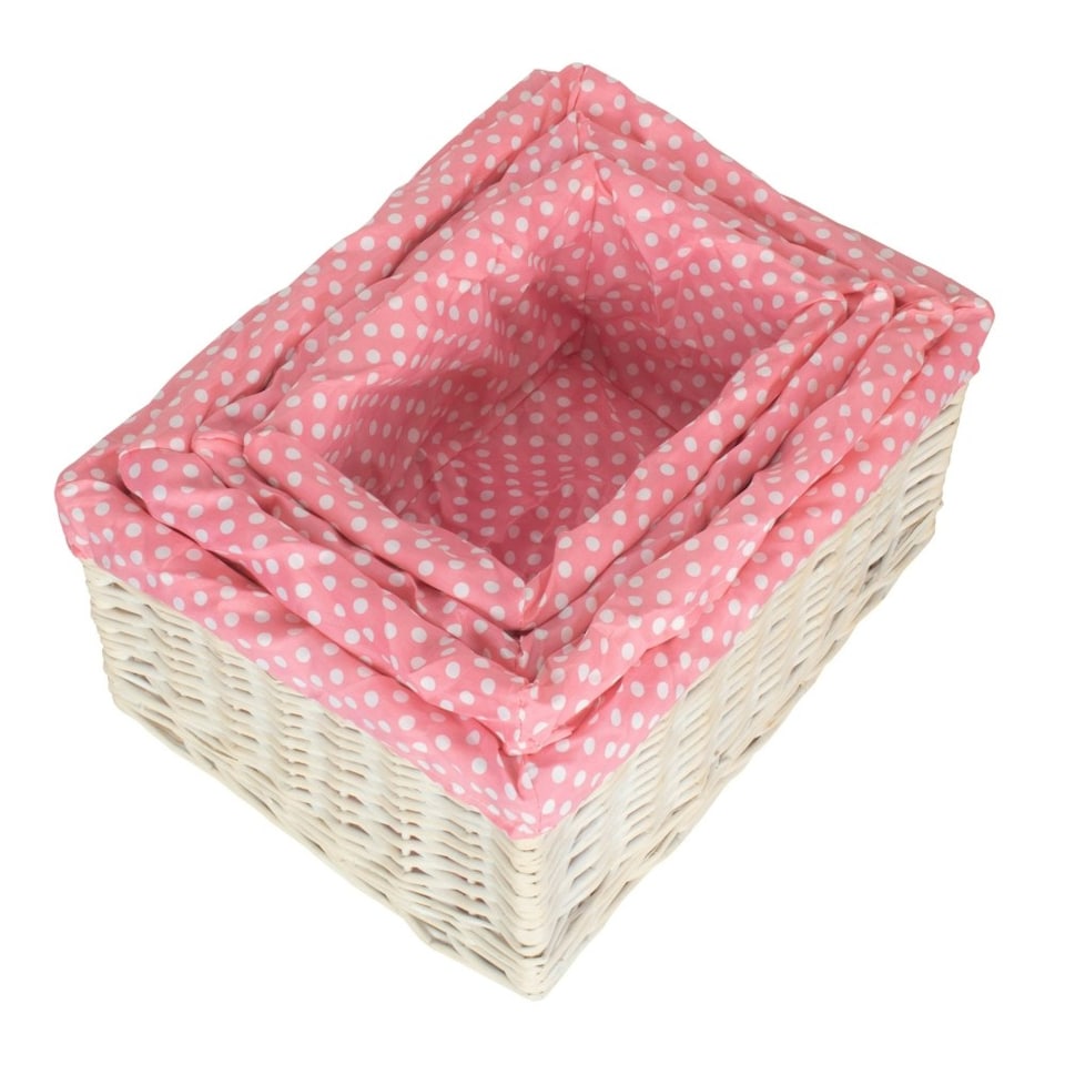image 1 of Small Pink Spotty Lined Storage Basket | Pink | Pink