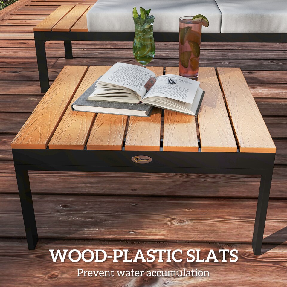 image 1 of Outsunny 4 Seater Garden Corner Sofa Set with Removable Thick Cushions Teak