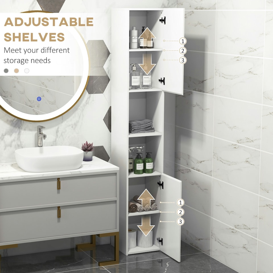 image 1 of kleankin High Gloss Bathroom Floor Cabinet Storage Cupboard with Doors