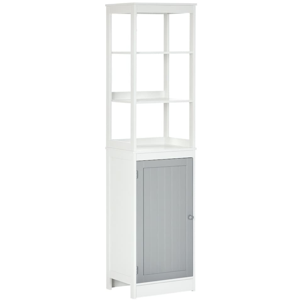 image 1 of kleankin Bathroom Tall Storage Cabinet Organizer Tower w/ Door Shelves White