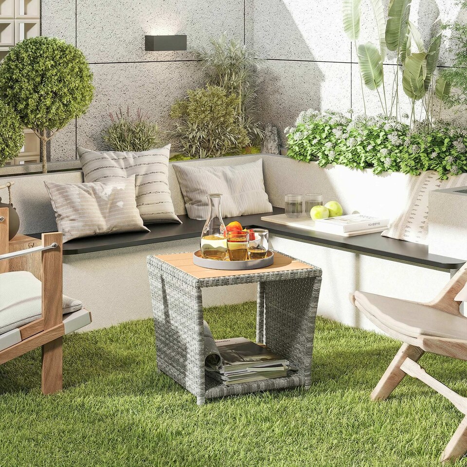 image 1 of Outsunny Side Table 2-Tier with Storage Shelf/Light Grey | Grey | Light Grey | 45 x 45 x 43 cm