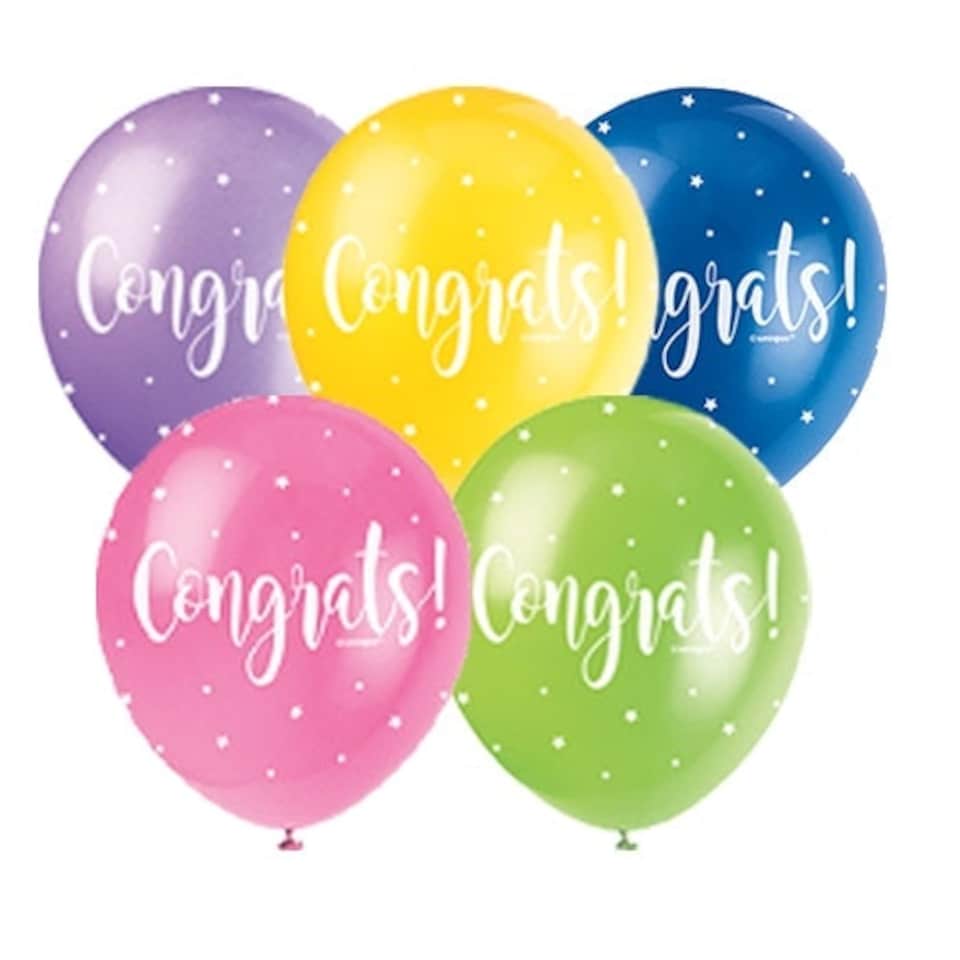 Congrats Biodegradable Assorted Latex Balloons 30cm / 12 in - Pack of 5