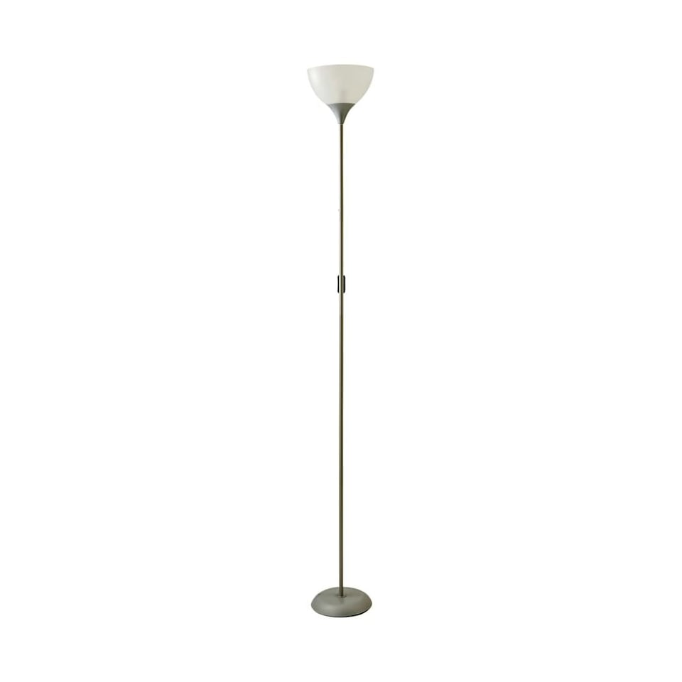 image 1 of ValueLights Dalby Chrome Uplighter Floor Lamp White Shade & Bulb | Silver