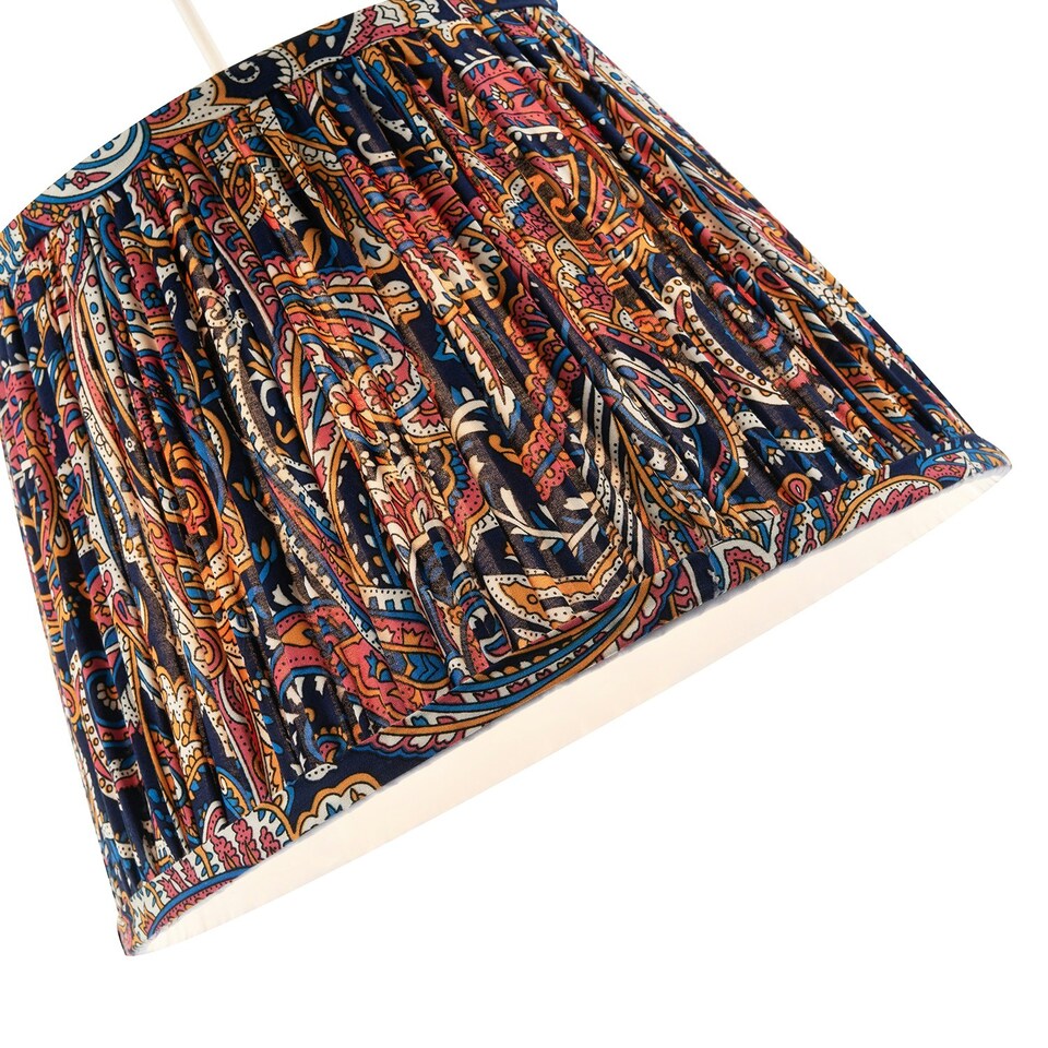 image 1 of Colourful Pleated Cotton Fabric Lamp Shade with Ornate Floral Design Multi
