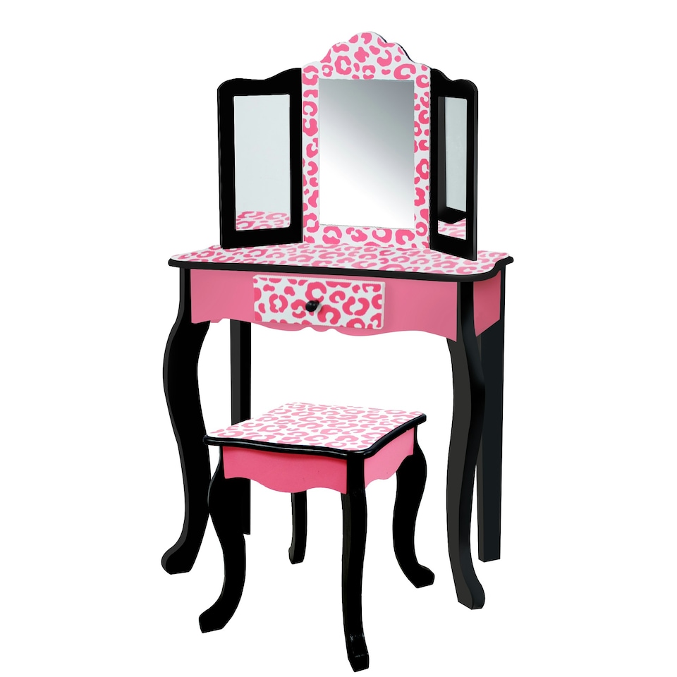 image 1 of Teamson Kids Gisele Leopard Print Vanity Playset, Pink/Black