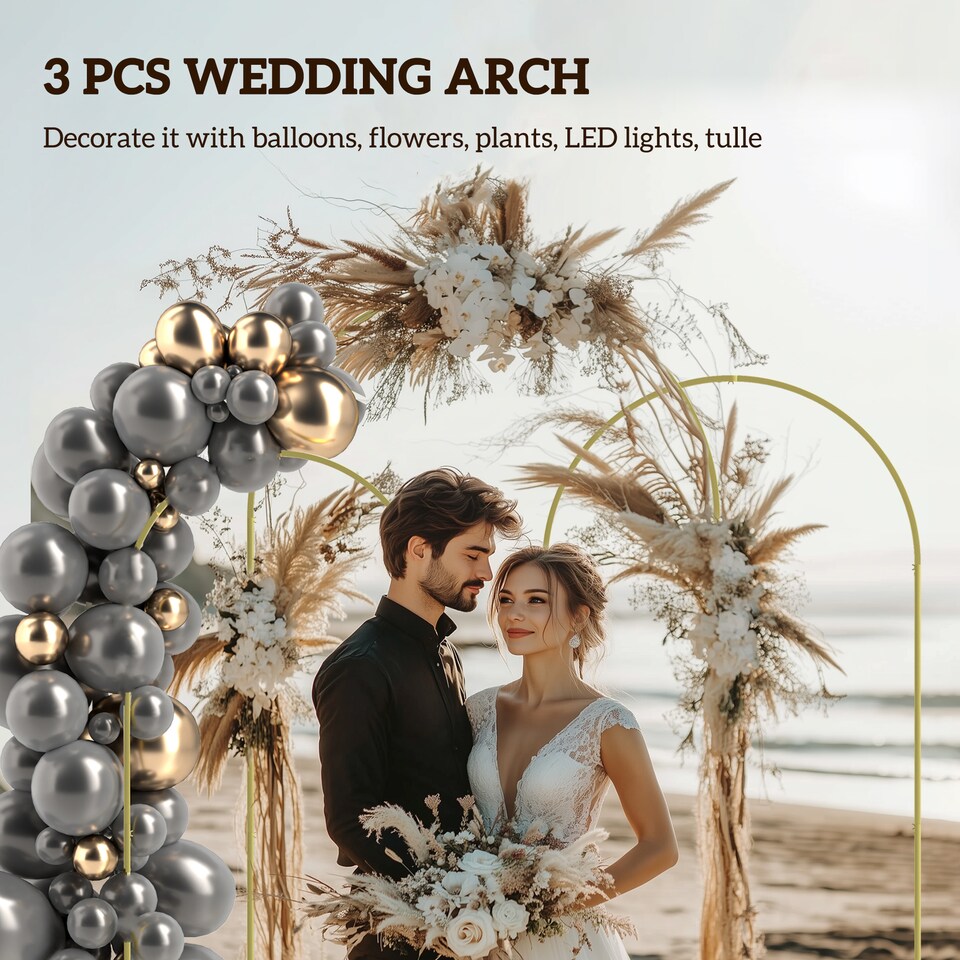 image 1 of Outsunny Wedding Arch Frame Set, 2.2, 2, 1.8 m Arch Backdrop Stand Gold Tone