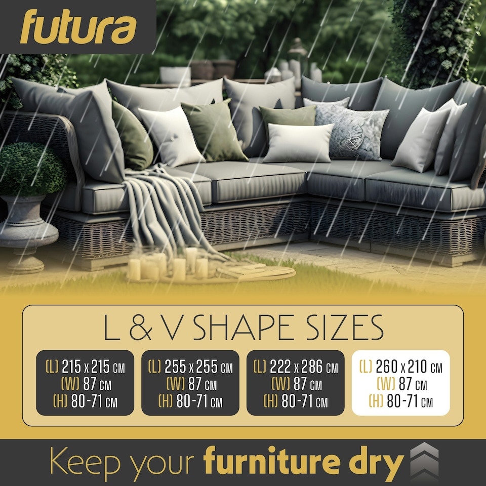 image 1 of Futura L Shape 260x210x80cm Waterproof Garden Furniture Cover 600D | Black | Black | 260x210x80cm | 1