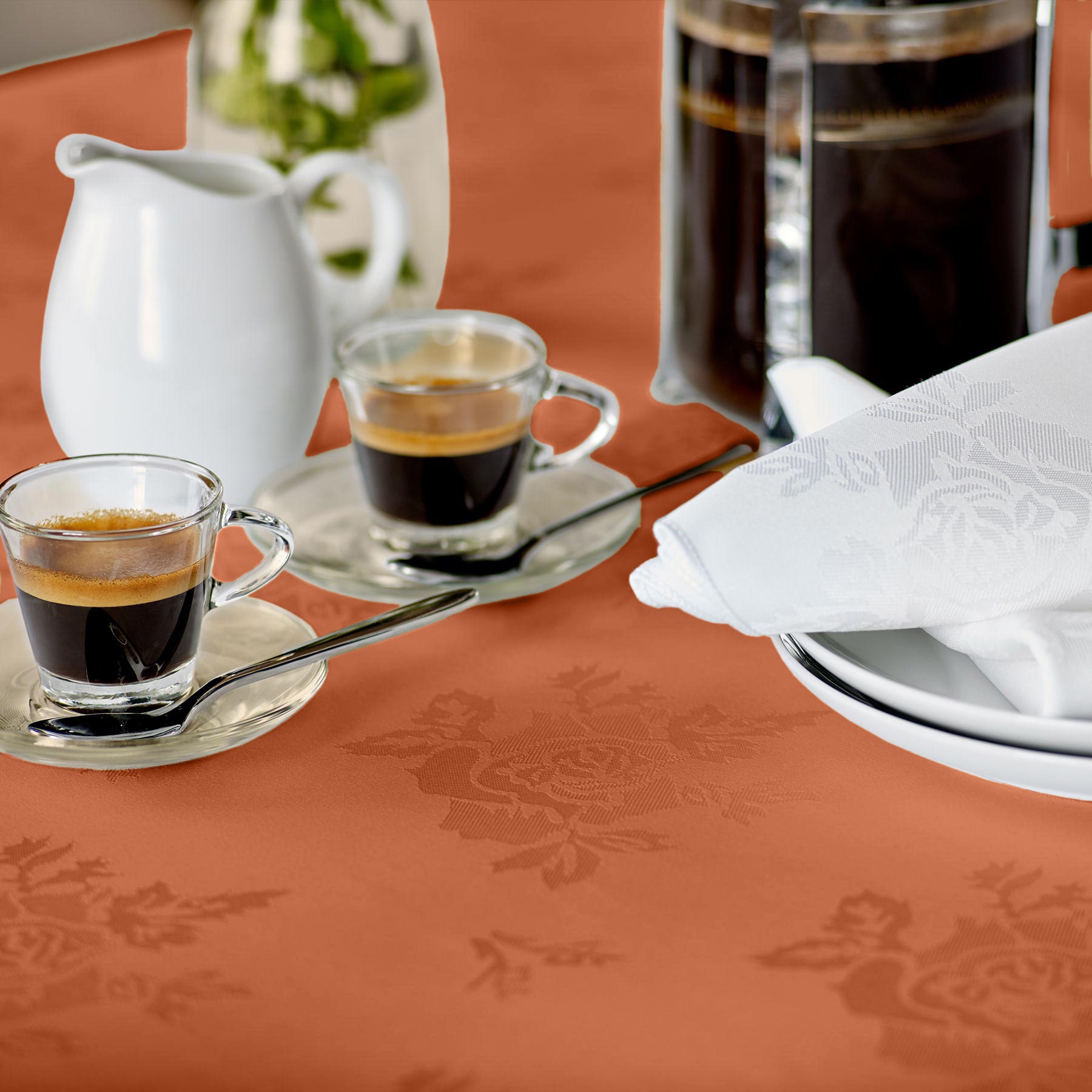 Vision Polyester Rose Design Tablecloth in Tangerine | Size: 137 cm x 229 cm