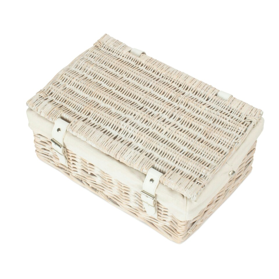 image 1 of 35cm White Wash Wicker Picnic Basket with Lining White | White | One Size