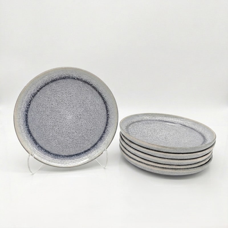 Reactive Ash Blue Glaze Dinnerware Dessert Plate 6pc Set 19.8cm