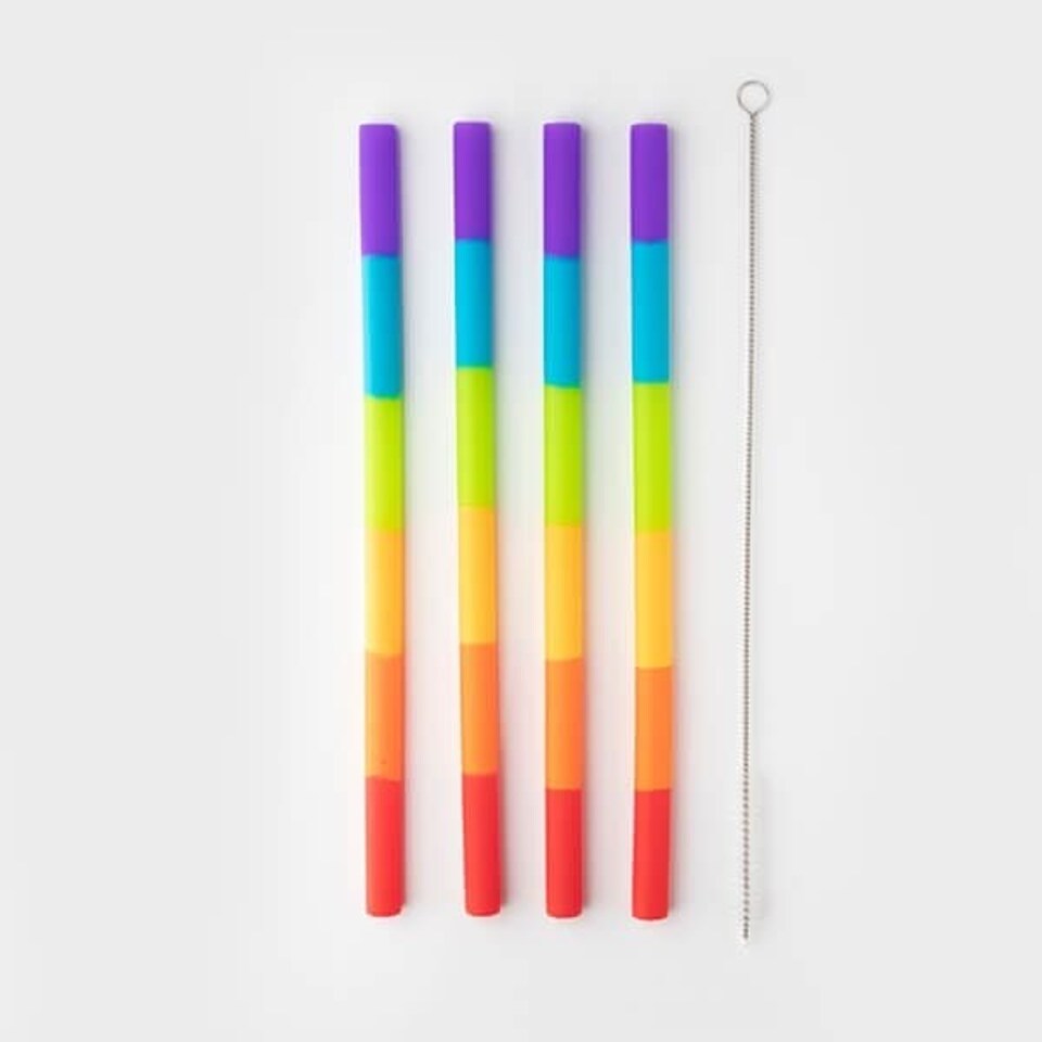 image 1 of Taylor's Eye Witness Set of 4 Rainbow Silicone Reusable Drinking Straws