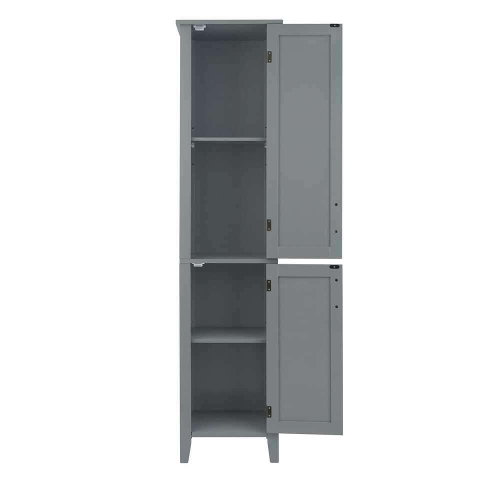 image 1 of Teamson Home Mercer Mid Century Modern Bathroom Linen Tower Storage with Two Doors, Gray