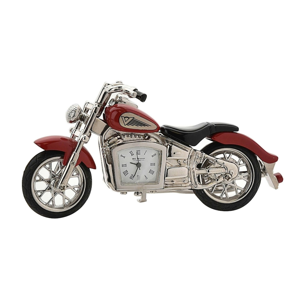 image 1 of Wm Widdop Miniature Clock Red Indian Style Motorbike Red