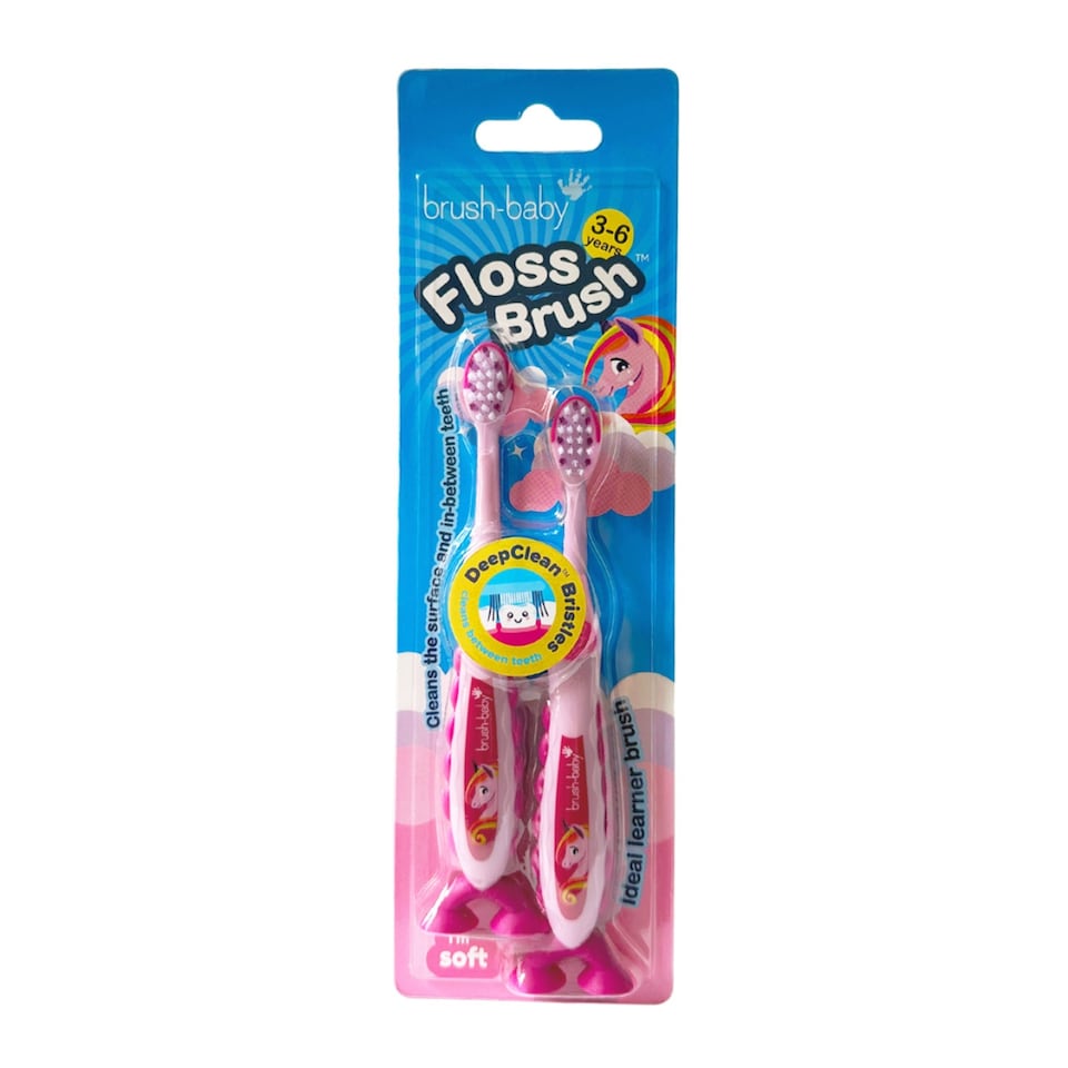 image 1 of Brush Baby Unicorn FlossBrush™ Bristles Toothbrushes Double Pack (3-6 Years)
