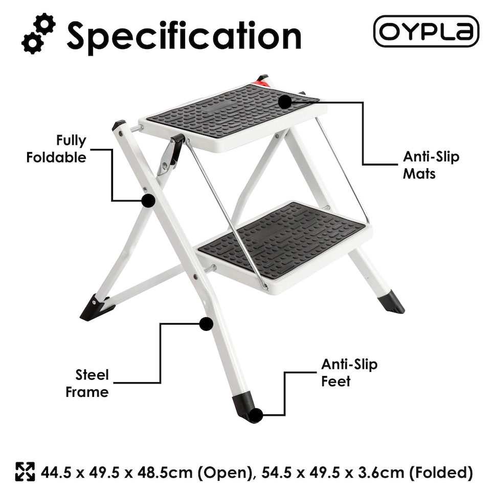 image 1 of Foldable 2 Step Ladder Stepladder Non Slip Tread Safety Steel Portable Stool | White