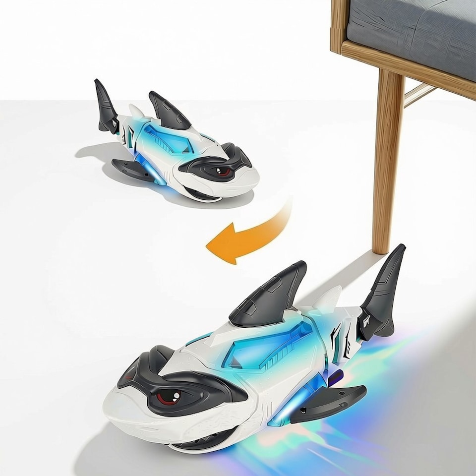 image 1 of Electric Crawling Shark Toy for Toddlers with Lights, Music, and Obstacle Avoidance
