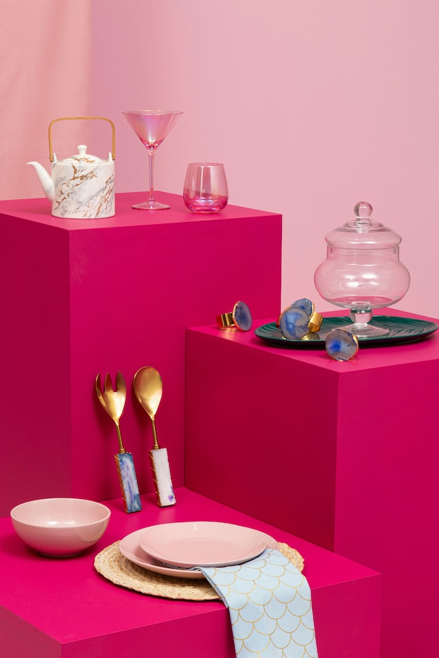 image 1 of Interiors by Premier Set of 4 Translucent Pink Glass Tumbler, Glassware Drinking Glasses, Unique Drinking Glasses, Tumbler Glasses