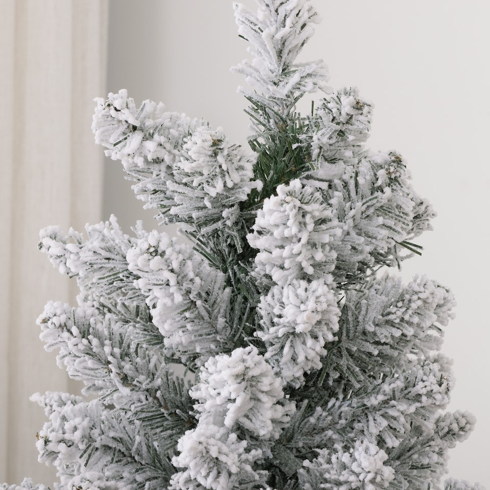 image 1 of HOMCOM 6ft Artificial Pencil Christmas Tree with 329 Snow Flocked Branches, Metal Base, Realistic mas Tree, White