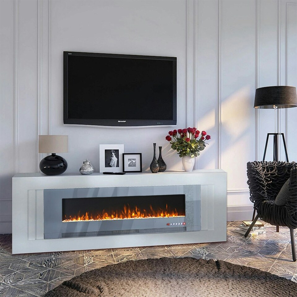 image 1 of Living and Home 72 Inch Electric Fireplace- Recessed/Wall-mounted with Remote and Touch Screen,1800W,Grey