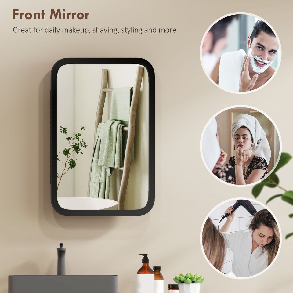 image 1 of HOMCOM Bathroom Wall Cabinet with Mirror Black | Black | Black | 50 x 12 x 76 cm